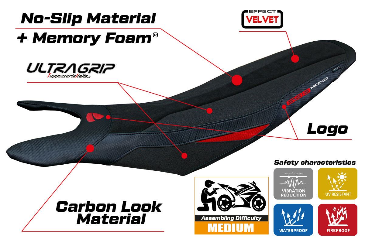 Funda de asiento Tappezzeria Italia TPZ Comfort Ultragrip para Ducati Hypermotard 698 Mono 2024-2025 en rojo