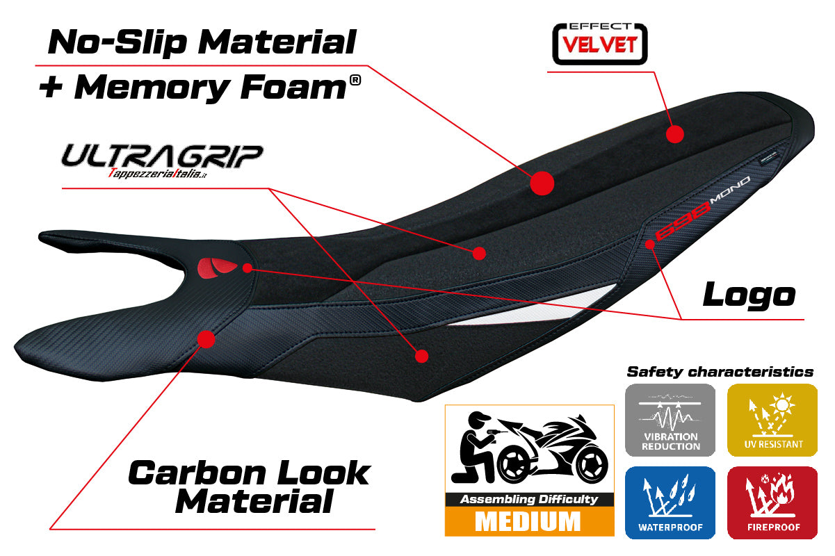 Ducati Hypermotard 698 Mono 2024-2025 Seat Cover Tappezzeria Italia TPZ Comfort in Ultragrip White