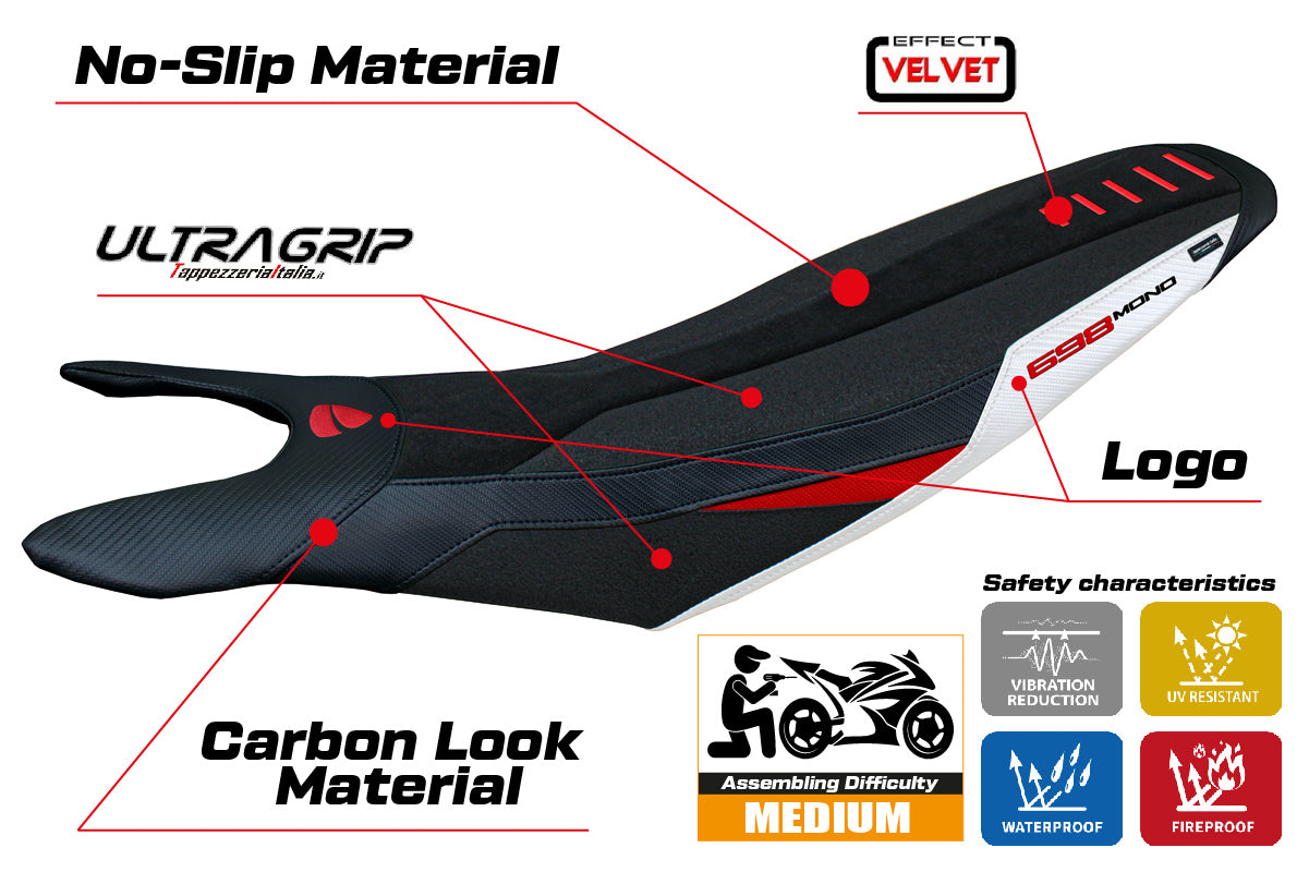 Ducati Hypermotard 698 Mono 2024-2025 Seat Cover Tappezzeria Italia TPZ Ultragrip in White Red