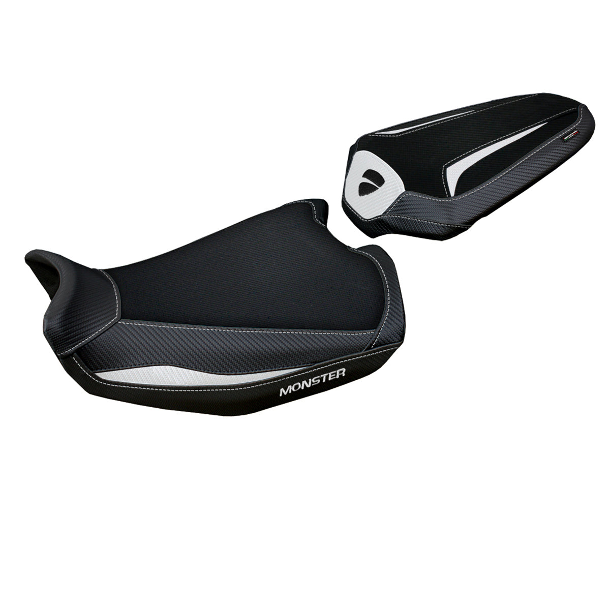 Funda de asiento Tappezzeria Italia TPZ para Ducati Monster 937 950 2021-2025 en blanco y negro