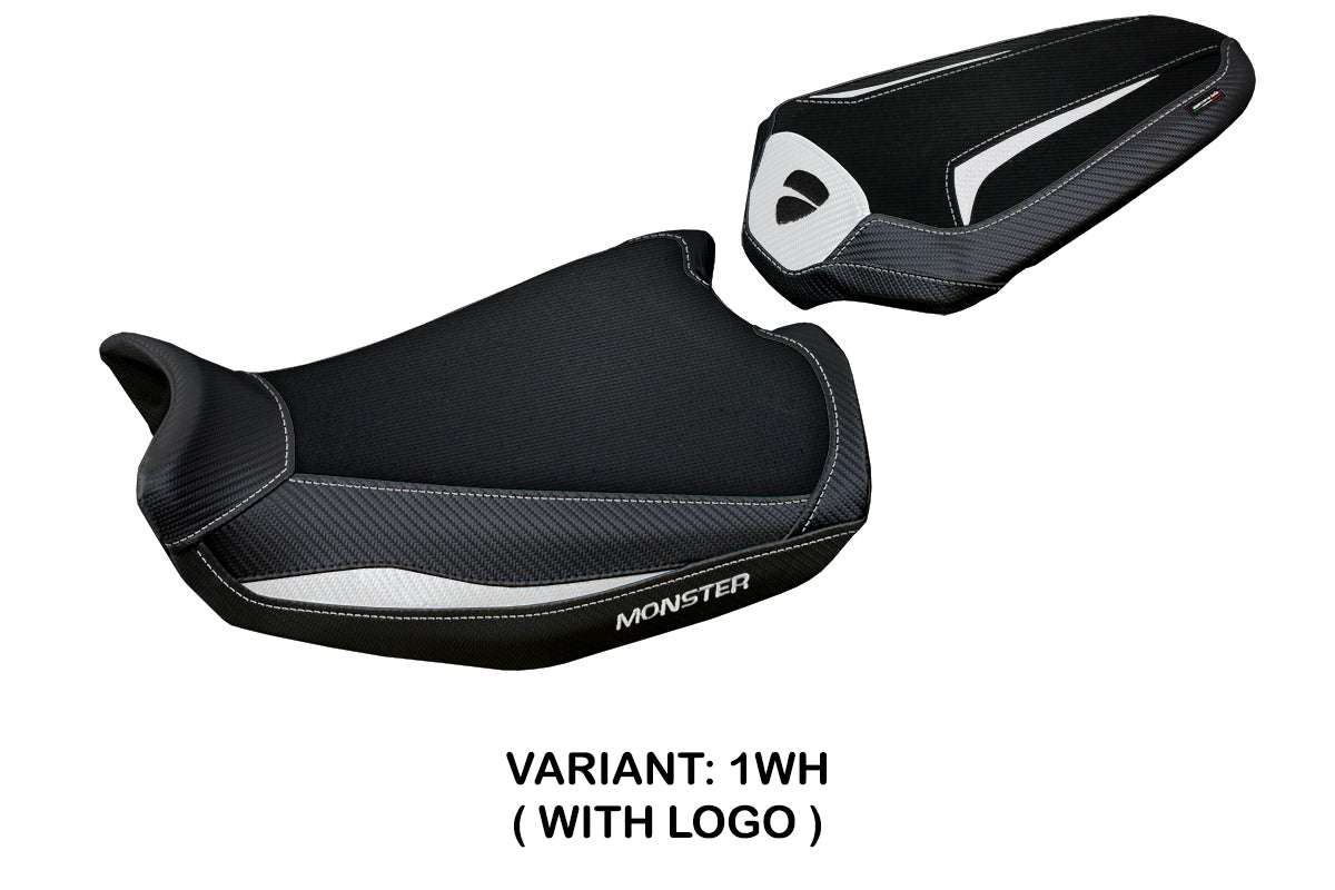 Funda de asiento Tappezzeria Italia TPZ para Ducati Monster 937 950 2021-2025 en blanco y negro