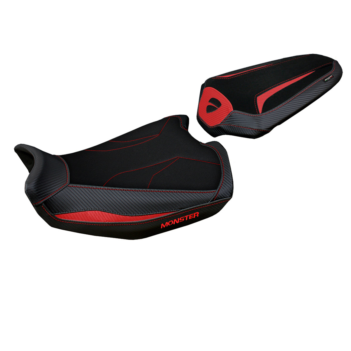 Funda de asiento Tappezzeria Italia TPZ Comfort para Ducati Monster 937 950 2021-2025 en rojo y negro