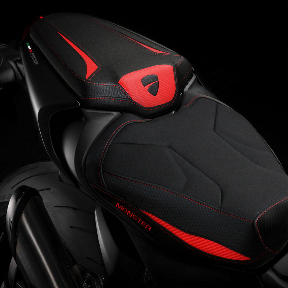 Ducati Monster 937 950 2021-2025 Seat Cover Tappezzeria Italia TPZ Ultragrip in Red and Black