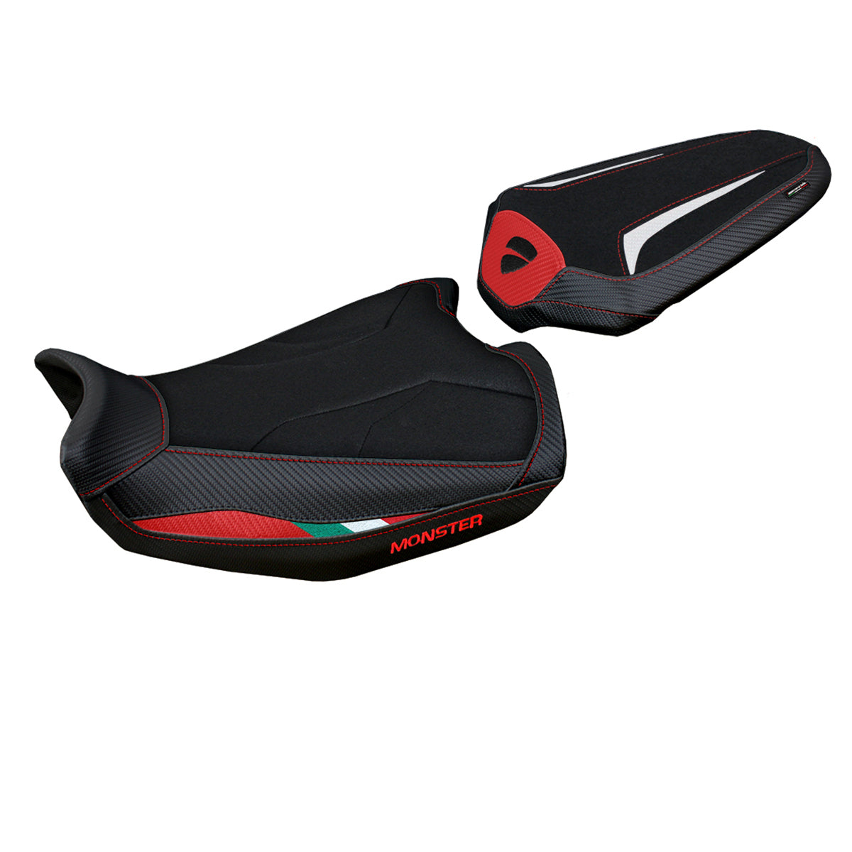 Ducati Monster 937 950 2021-2025 Seat Cover Tappezzeria Italia TPZ Ultragrip in Red, White and Black