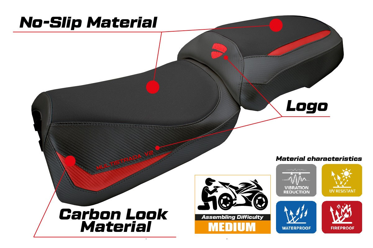 Funda Asiento Ducati Multistrada V2 2025 Tappezzeria Italia TPZ Rojo Negro