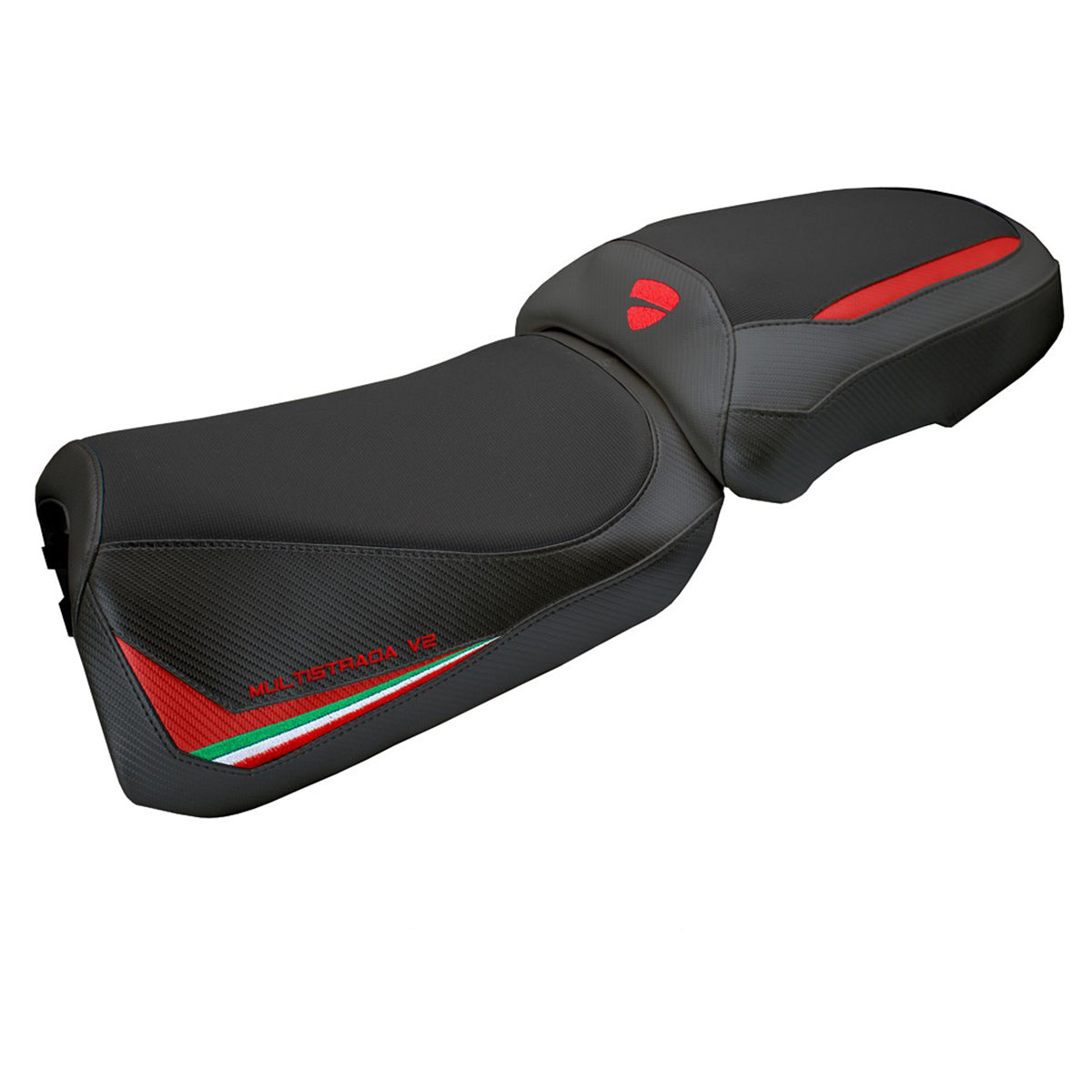 Funda de asiento Ducati Multistrada V2 2025 Tappezzeria Comfort Rojo Bandera Italiana Negro