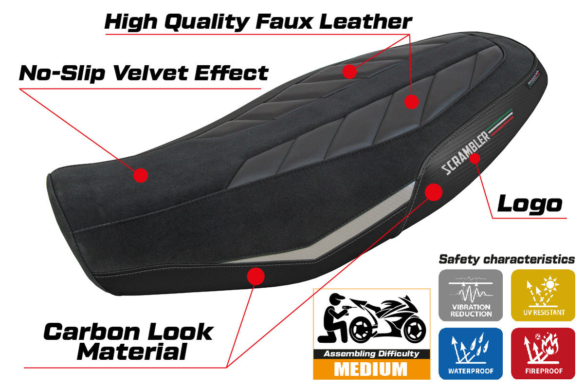 Ducati Scrambler 800 2023-2026 Seat Cover TPZ Italia Silver Black