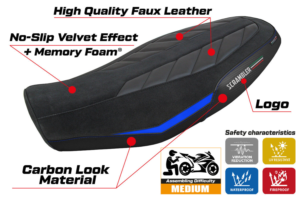 Ducati Scrambler 800 2023-2026 Seat Cover TPZ Italia Comfort Blue Black