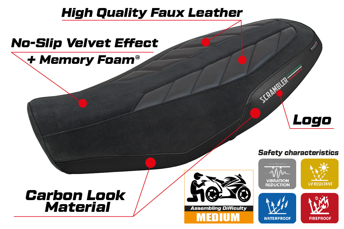 Ducati Scrambler 800 2023-2025 Seat Cover Tappezzeria Italia TPZ Comfort in Velvet Black
