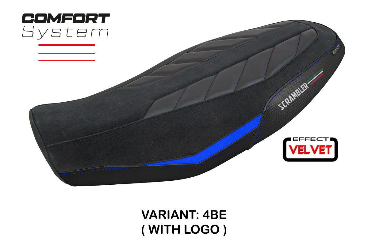 Ducati Scrambler 800 2023-2025 Seat Cover Tappezzeria Italia TPZ Comfort in Velvet Blue and Black