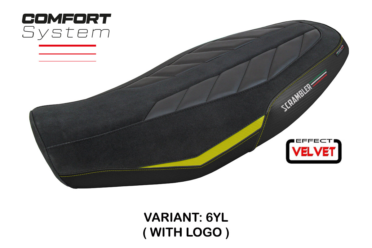 Ducati Scrambler 800 2023-2025 Seat Cover Tappezzeria Italia TPZ Comfort in Velvet Yellow and Black