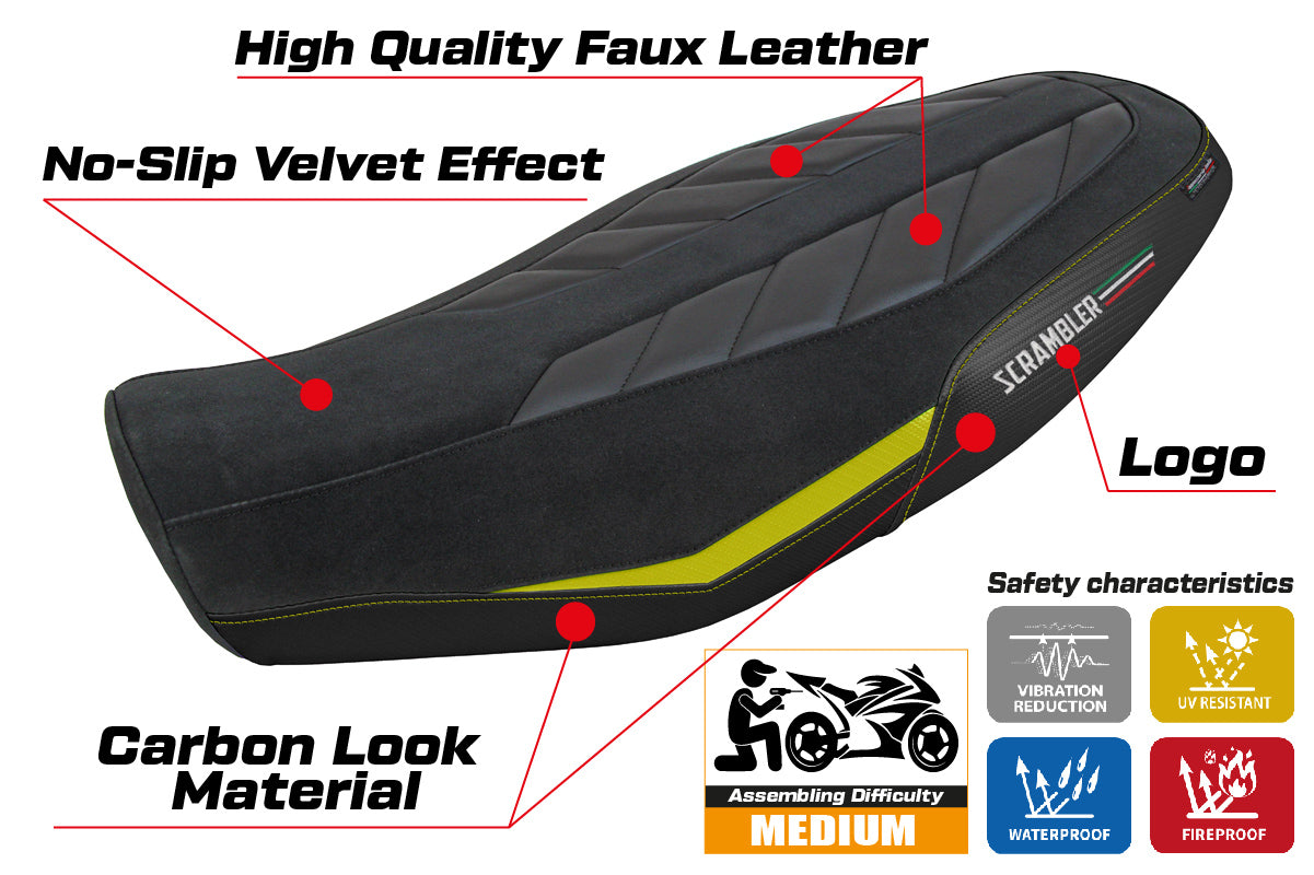 Ducati Scrambler 800 2023-2026 Seat Cover Tappezzeria Italia TPZ in Velvet Look Yellow and Black