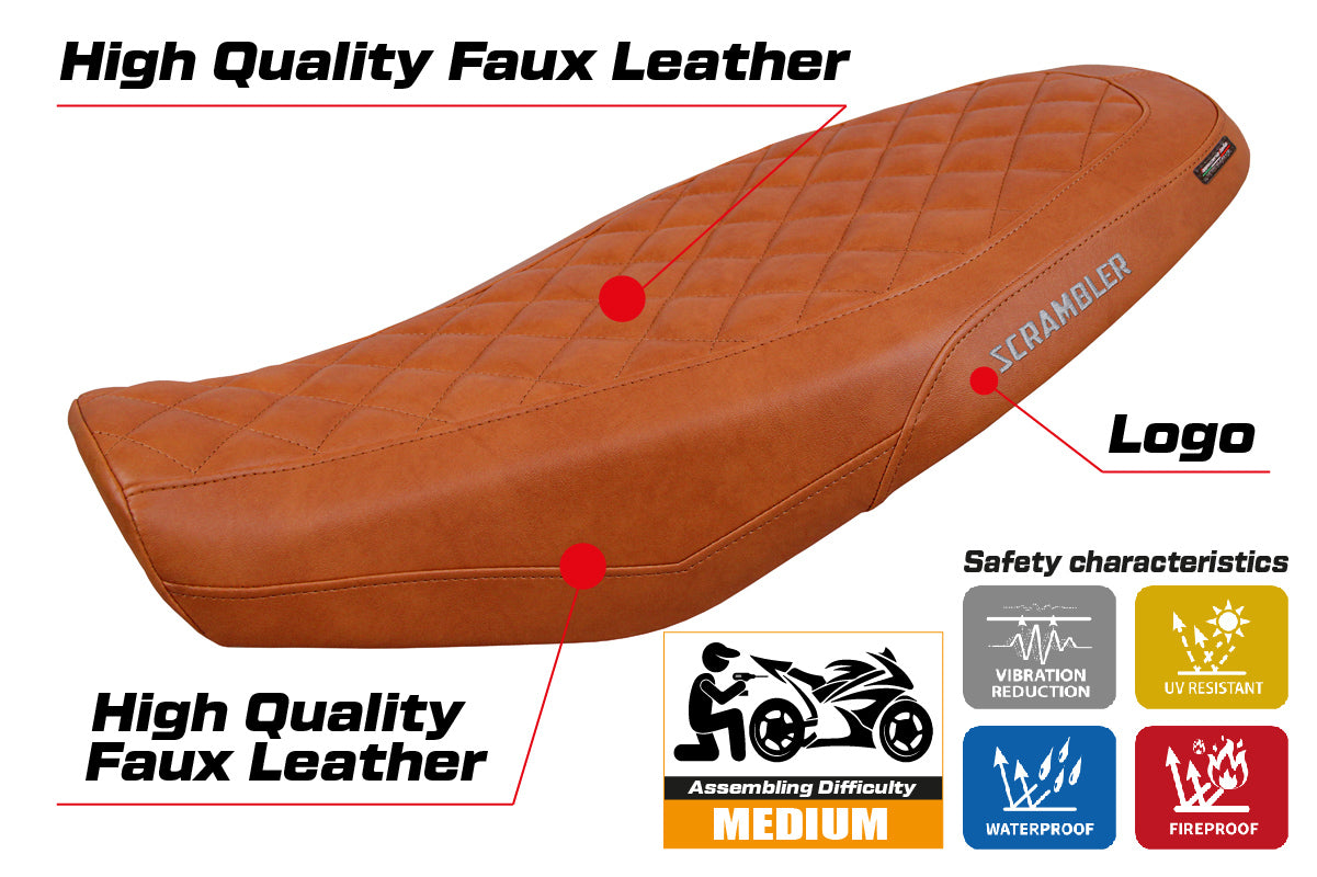 Ducati Scrambler 800 2023-2026 Seat Cover Tappezzeria Italia TPZ in Brown Leather Look Diamond