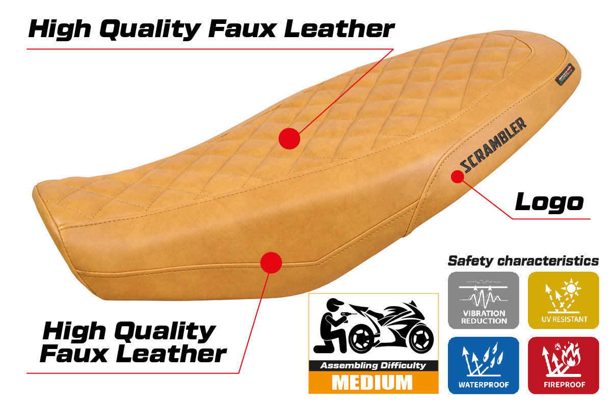 Funda de asiento Tappezzeria Italia TPZ para Ducati Scrambler 800 2023-2025 en imitación cuero camello diamante