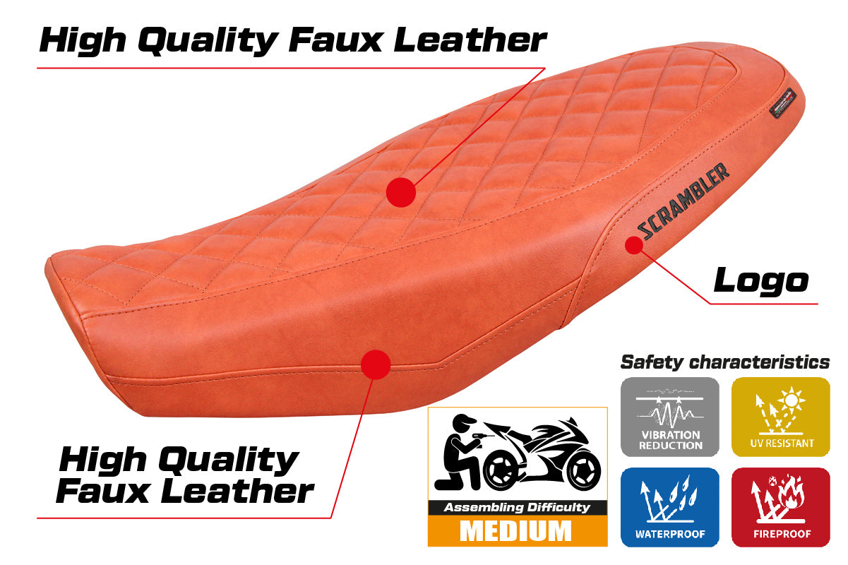 Funda de asiento Tappezzeria Italia TPZ para Ducati Scrambler 800 2023-2025 en imitación de cuero color ladrillo y diamante