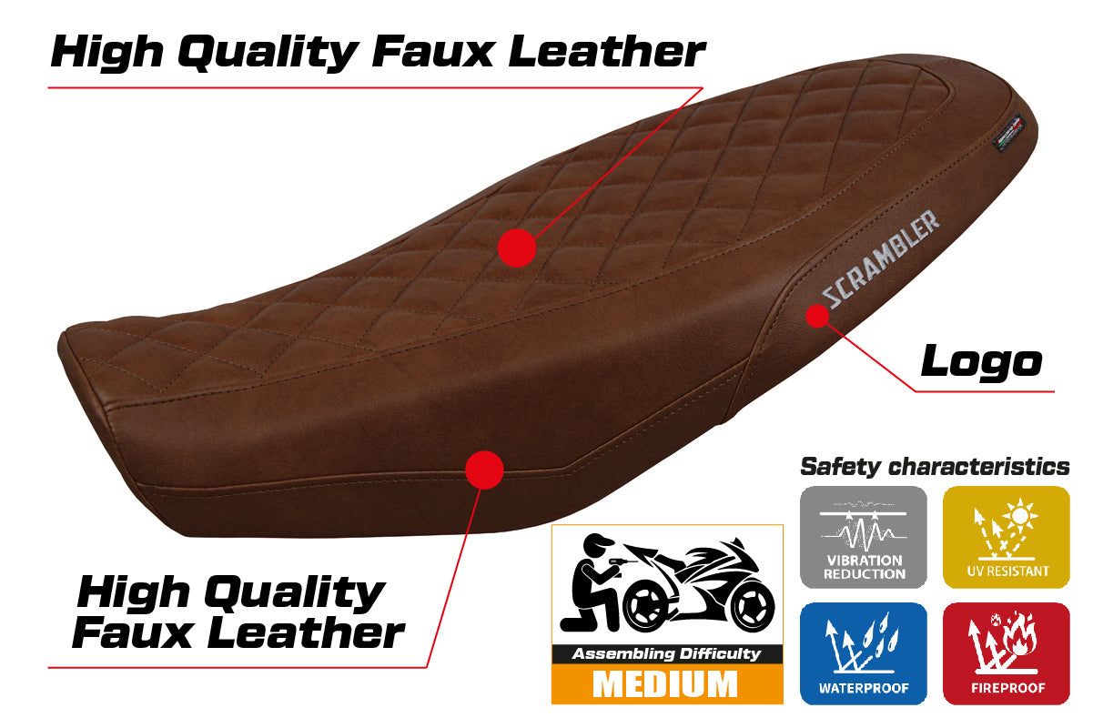 Ducati Scrambler 800 2023-2025 Seat Cover Tappezzeria Italia TPZ in Dark Brown Leather Look Diamond