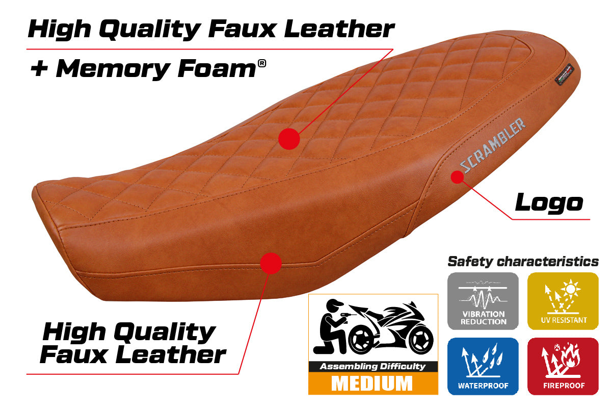 Ducati Scrambler 800 2023-2025 Seat Cover Tappezzeria Italia TPZ Comfort in Brown Leather Diamond