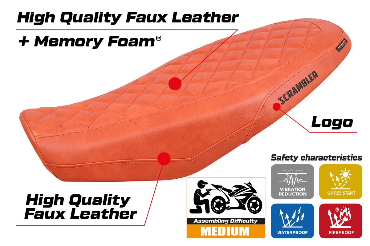 Funda de asiento para Ducati Scrambler 800 2023-2025 Tappezzeria Italia TPZ Comfort en piel color ladrillo y diamante