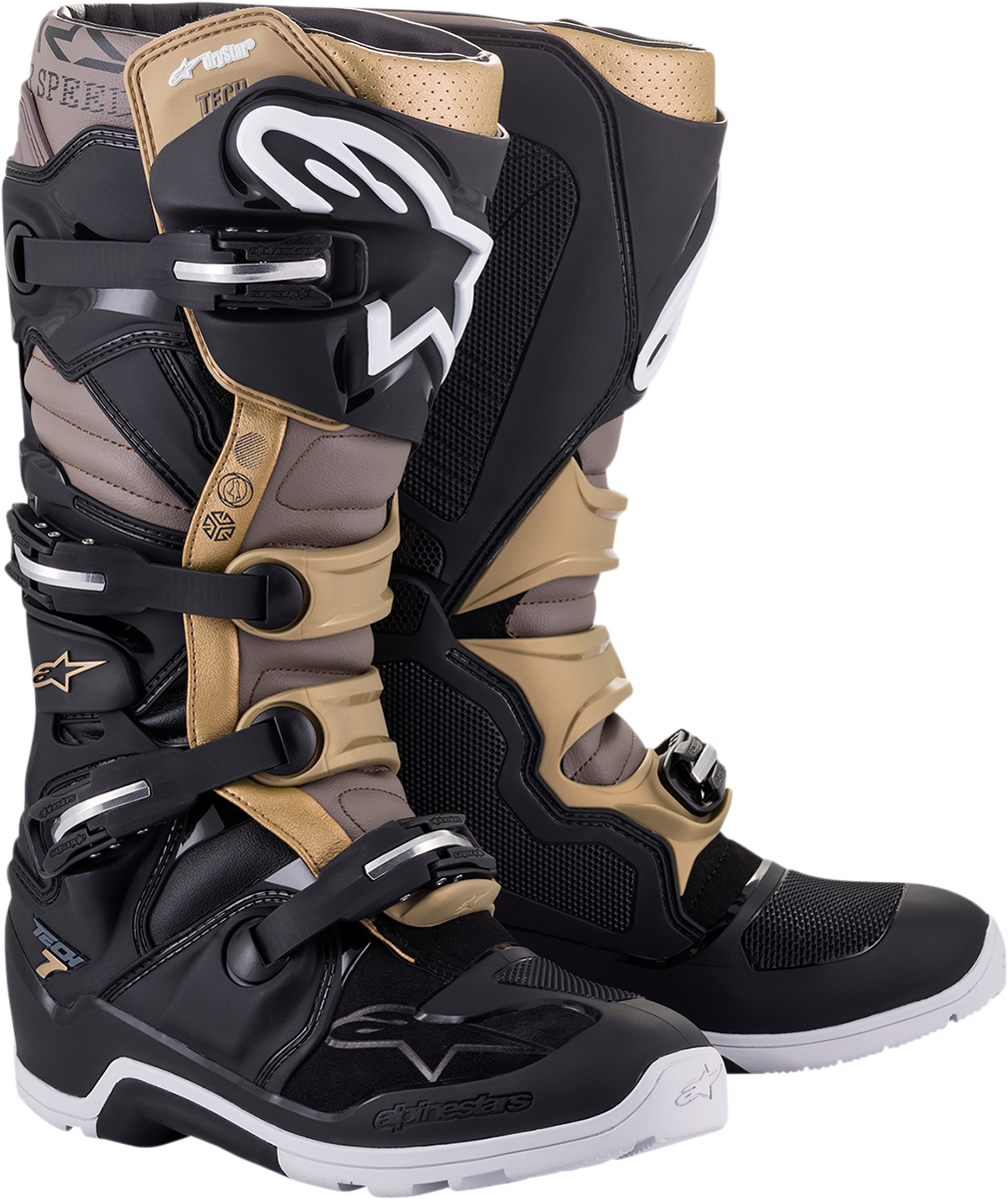 Botas ALPINESTARS Tech 7 Enduro Drystar® - Negro/Gris/Dorado - Talla 10 de EE. UU. 2012620-1959-10