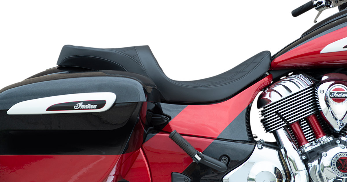 Asiento de turismo de perfil bajo DRAG SPECIALTIES - Doble diamante con costuras negras - Indian '14-'22 0810-2258