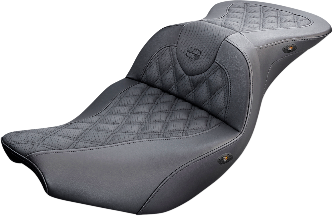 Asiento de sofá de carretera SADDLEMEN - Costuras de celosía completas - Calefacción - Negro - Indian I14-07-182HCT