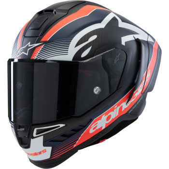 Casco de moto ALPINESTARS Supertech R10 - Team - Negro mate/Rojo carbono fluo/Azul - Pequeño 8200224-1383-S