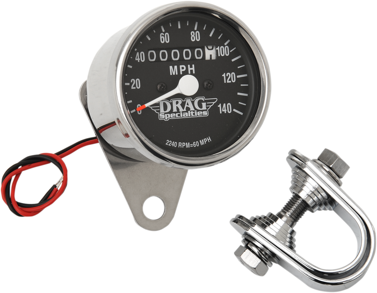 Velocímetro/indicadores mecánicos mini LED de 2.4" MPH de DRAG SPECIALTIES - Carcasa cromada - Esfera negra - 2240:60 21-6809DS1-BX15