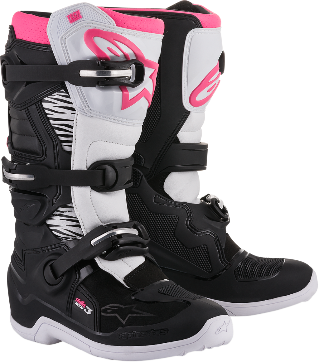 Botas ALPINESTARS Stella Tech 3 para mujer - Negro/Blanco/Rosa - Talla 9 (EE. UU.) 2013218-130-9