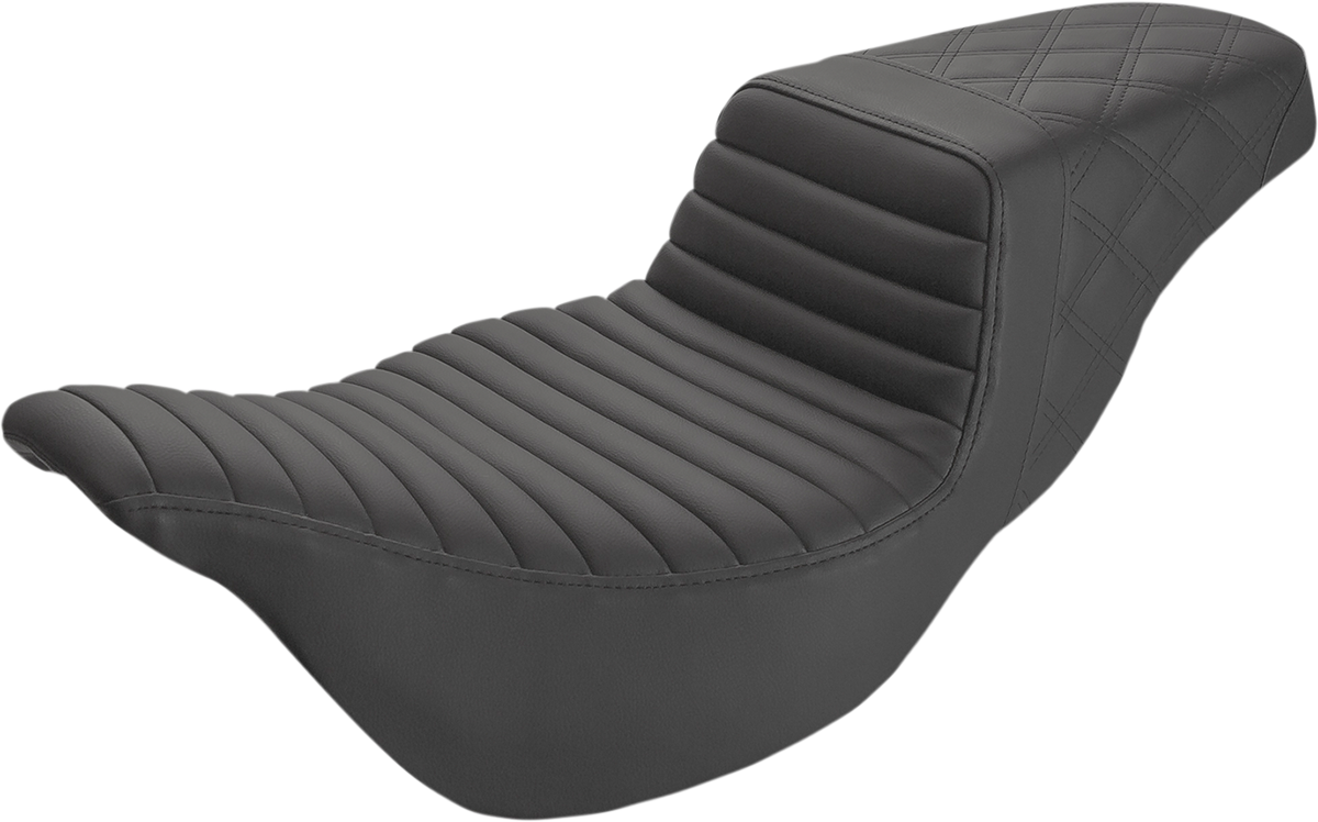 Asiento SADDLEMEN Step-Up - Alcance extendido - Costuras delanteras Tuck-n-Roll/traseras de celosía - Negro - FL '08-'23 808-07B-176E