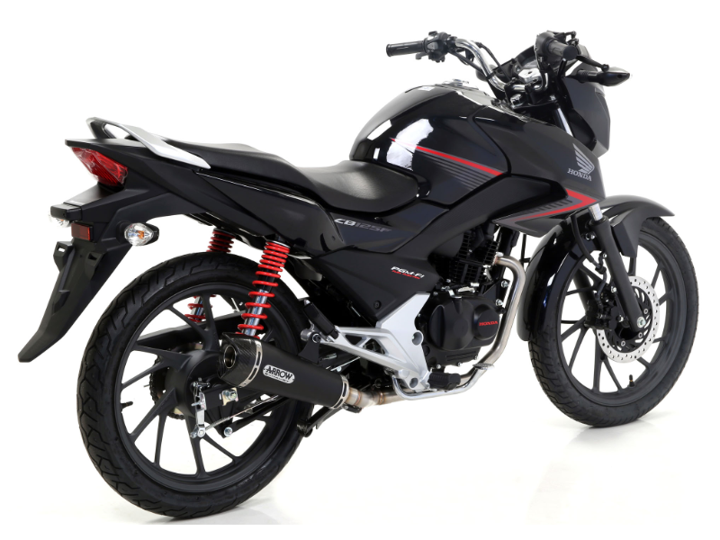 Silenciador Arrow Hondacb125f'15/16 Homol.X-Kone Nichrom con tapa de carbono y tubo de conexión de acero para colector y tubo de conexión Arrow 51514xkn