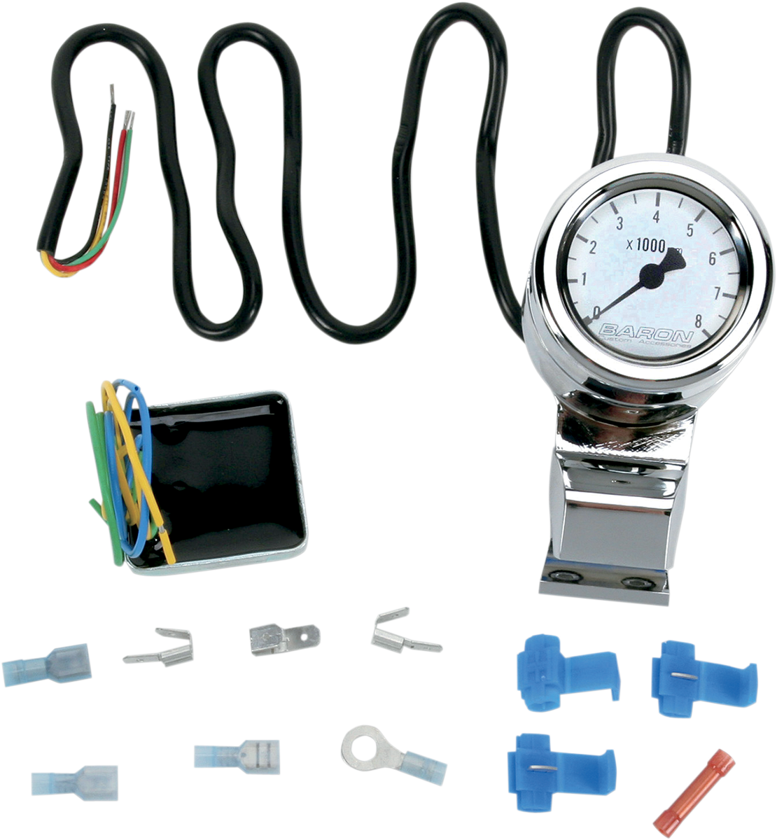 Tacómetro electrónico BARON Mini-Bullet con soporte de barra de 1" - Cromado - Cara blanca - 3-3/8" L x 2-5/16" D BA-7573-00