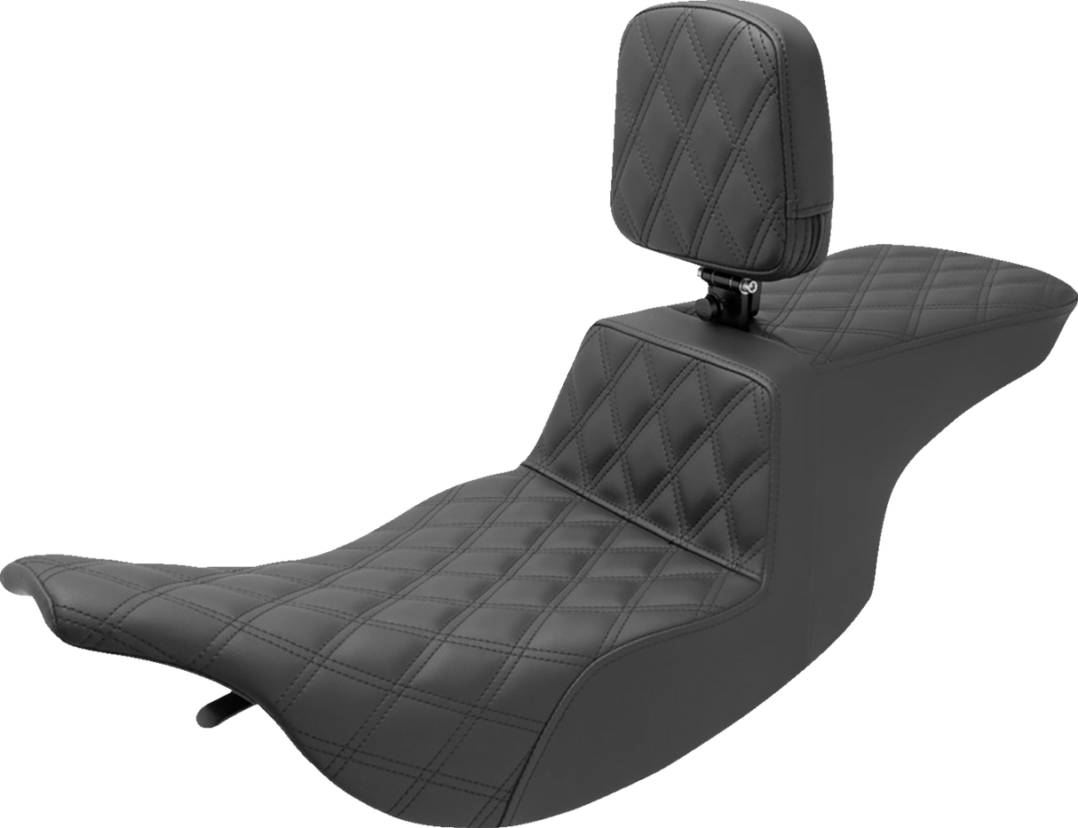Asiento SADDLEMEN Tour Step Up - Respaldo para el conductor - Costura de celosía completa - FL '97-'07 897-07-195BR