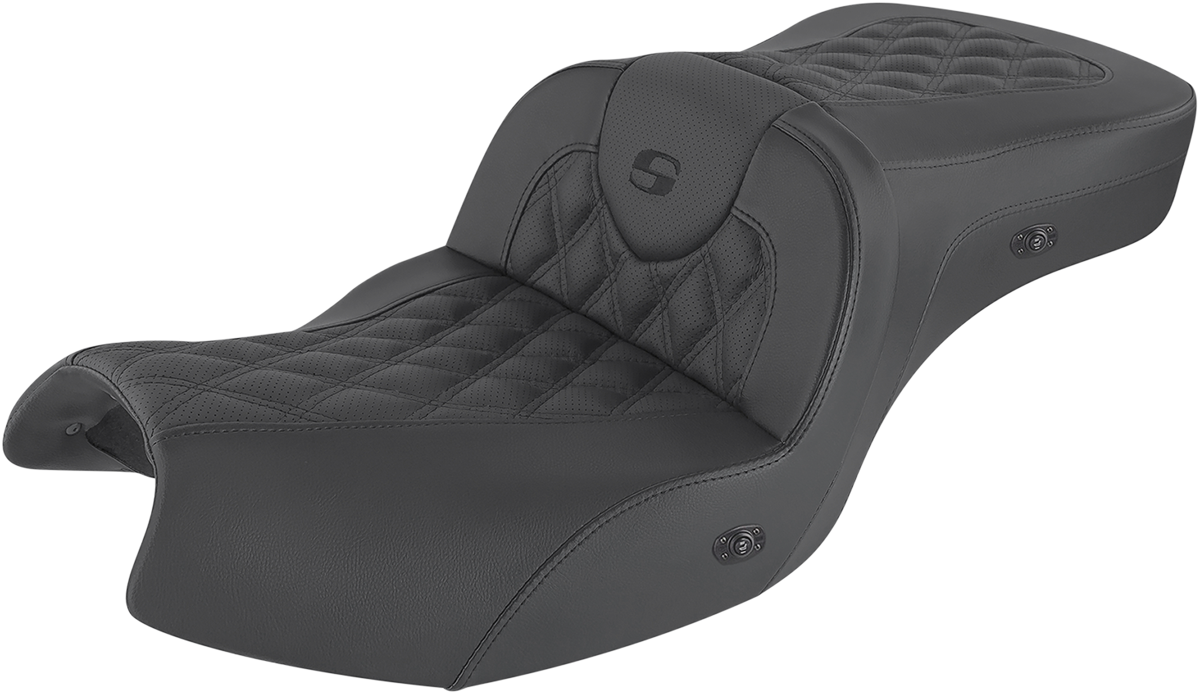 Asiento de sofá de carretera SADDLEMEN - Sin respaldo - Costuras de celosía completas - Negro - Calefacción - GL I20-06-182HCT