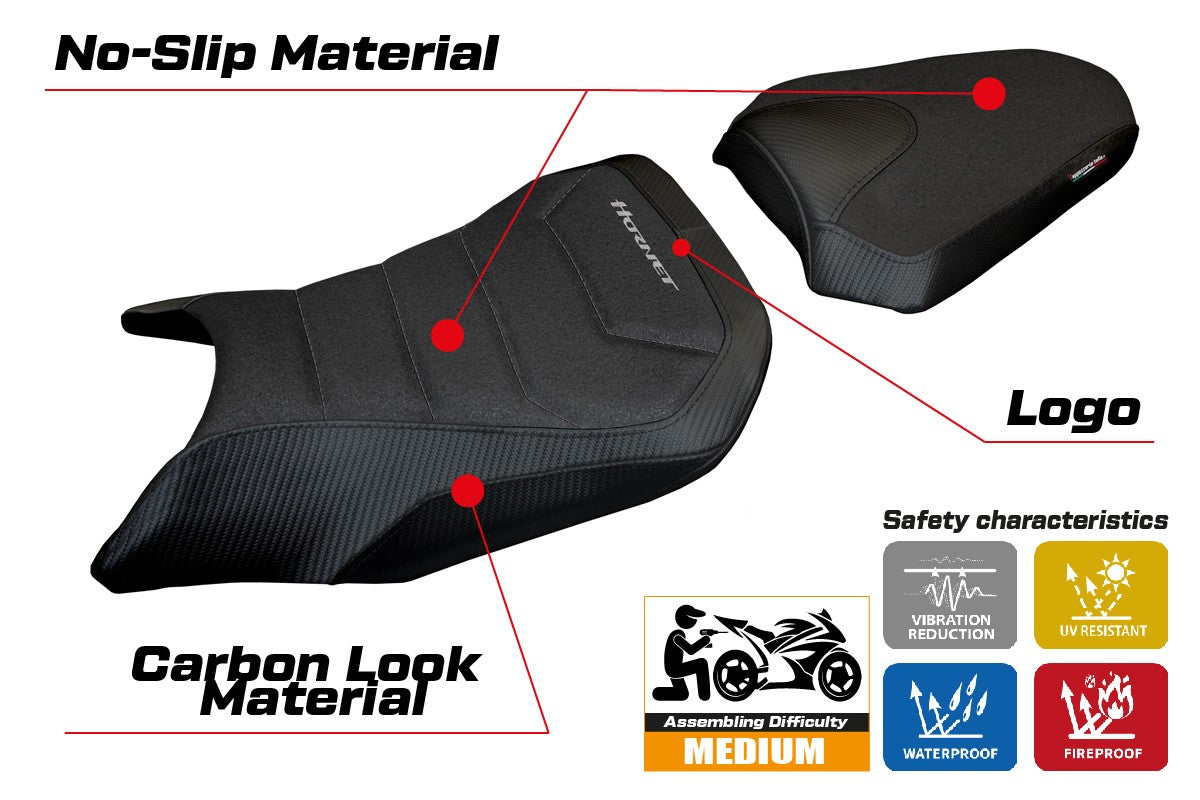 Funda de asiento Honda CB 500 Hornet 2024-2025 Tappezzeria Italia TPZ Ultragrip Negro