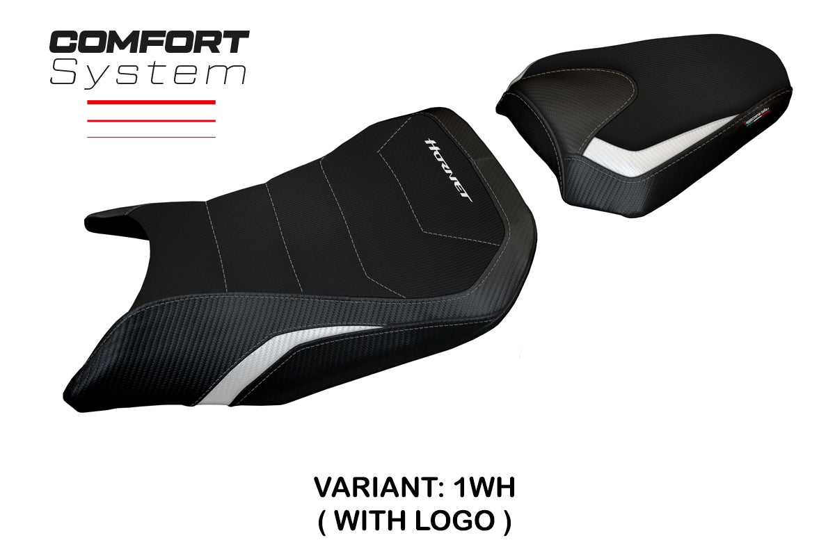 Funda de asiento para Honda CB750 Hornet 2023-2025 Tappezzeria Italia TPZ Comfort en blanco y negro