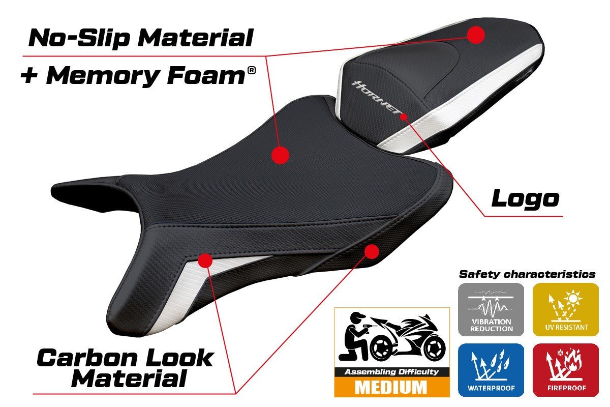 Funda de asiento Honda CB 1000 Hornet 2025 Tappezzeria Italia TPZ Comfort Blanco Negro