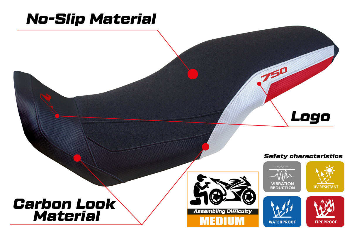 Funda de asiento Honda Transalp XL 750 2023-2025 Tappezzeria Italia TPZ Ultragrip en blanco, rojo y negro
