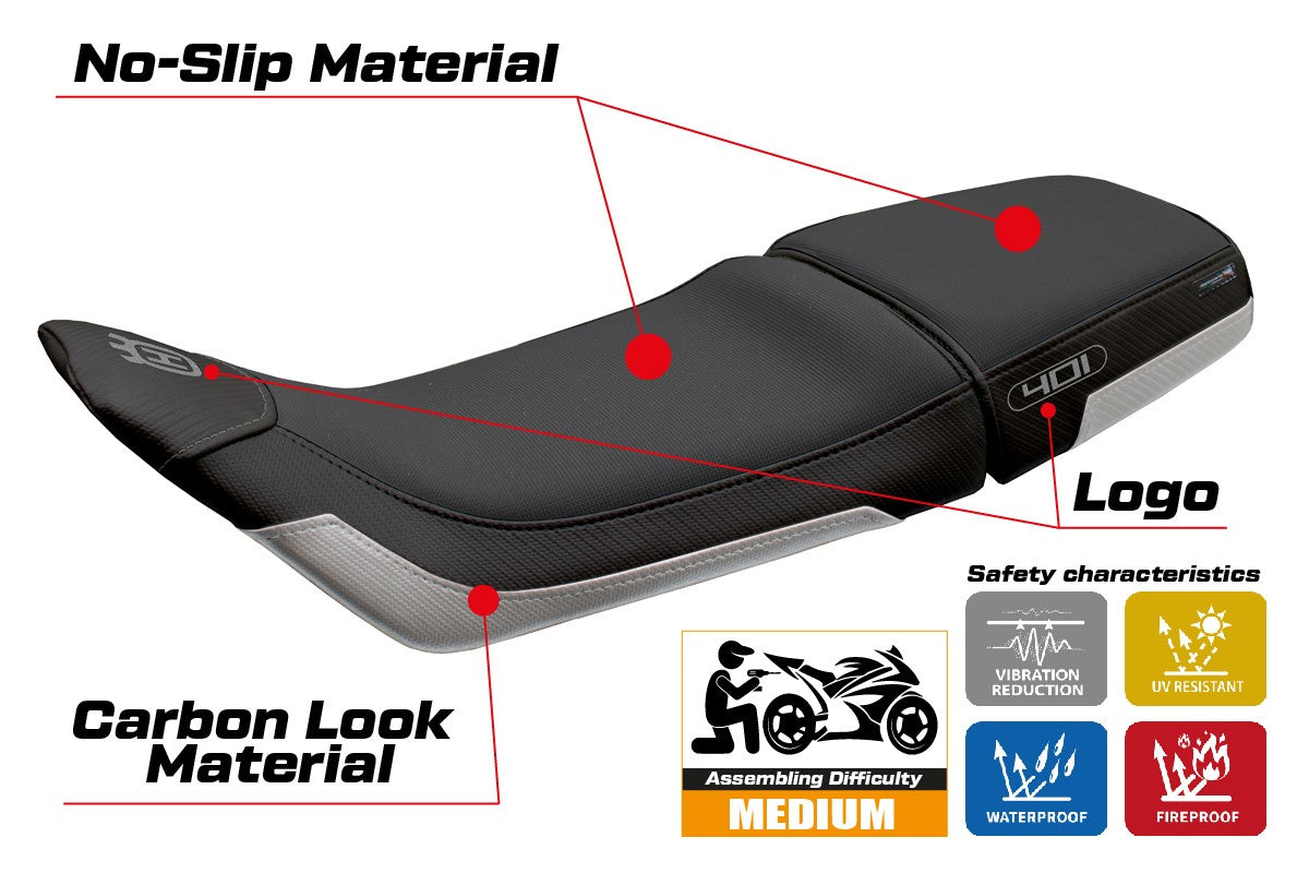 Funda Asiento Husqvarna Svartpilen 401 2018-2021 2022 2023 Tappezzeria Italia TPZ Plata Negro