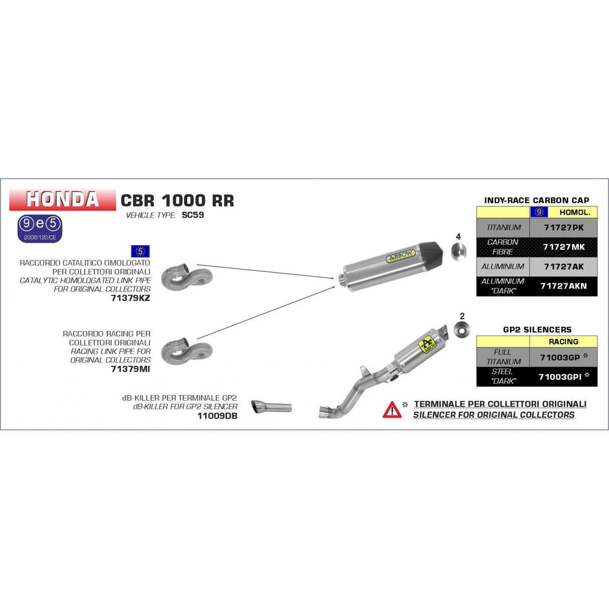 Tubo de conexión Arrow homologado 71379KZ para Honda CBR1000RR 08-13