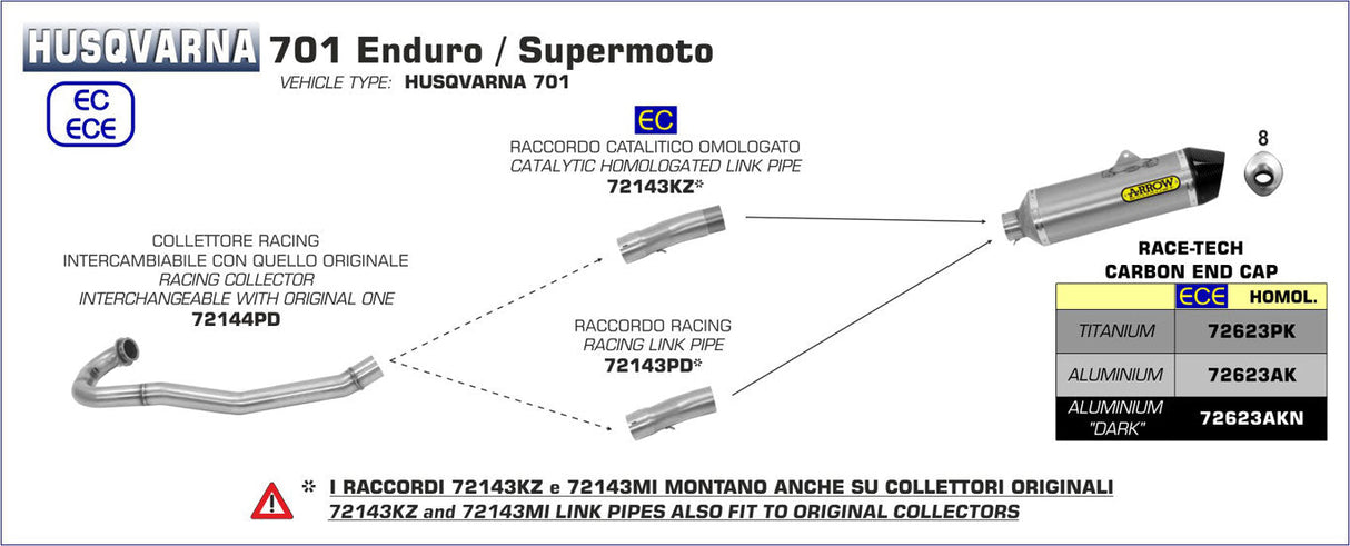 Escape Arrow Race-Tech 72623AKN, aluminio oscuro, para Husqvarna 701 Supermoto 2017-2024 72623AKN