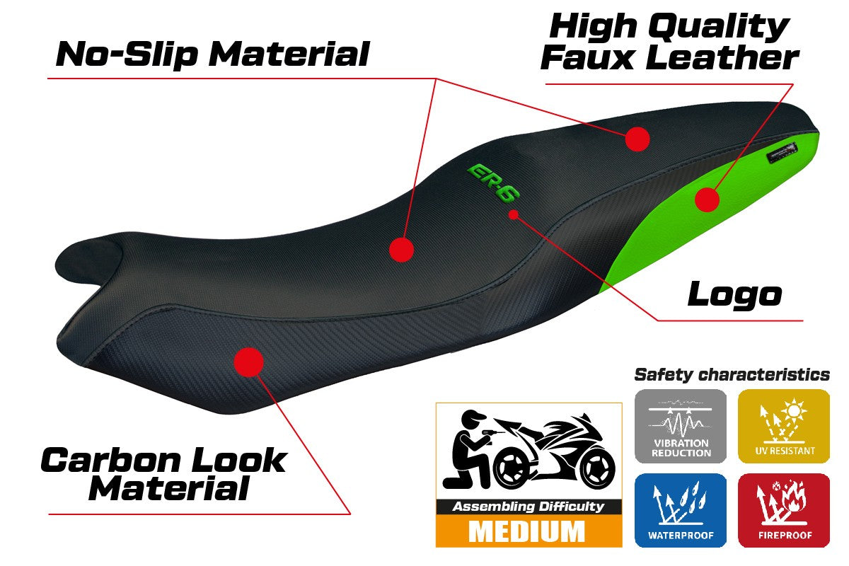Funda Asiento Kawasaki ER 6N / ER 6F 2005-2009 2010 2011 Tappezzeria Italia TPZ Verde Negro