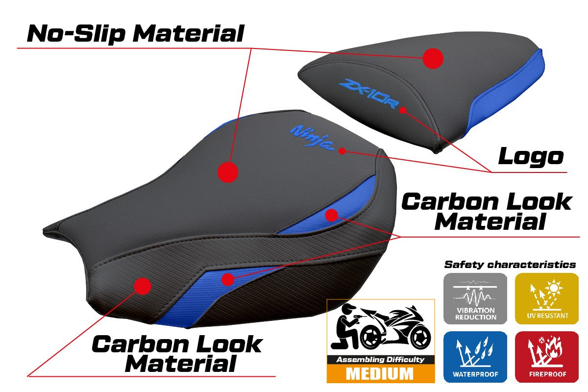 Funda de asiento Kawasaki Ninja ZX 10 R 2006-2007 Tappezzeria Italia TPZ Azul Negro