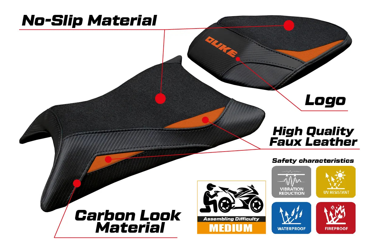 KTM 125 Duke 2024-2026 Seat Cover TPZ Italia Ultragrip Orange Black