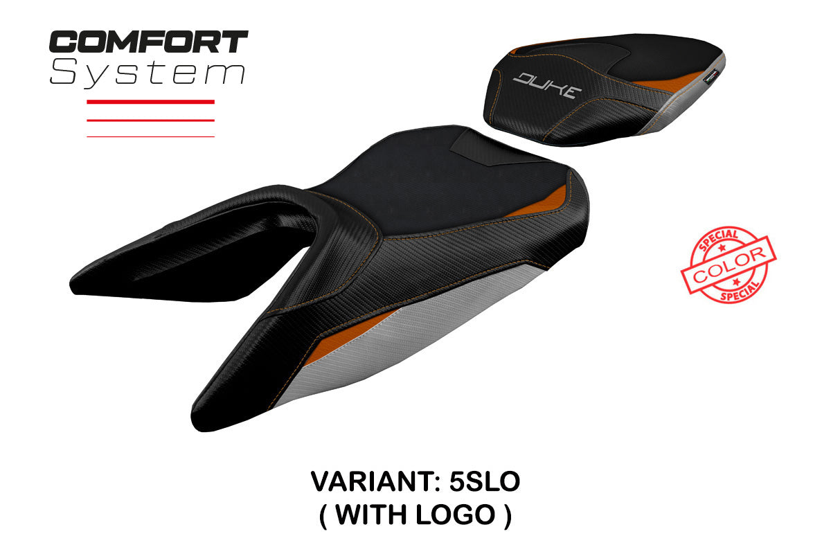 Funda de asiento KTM 125 Duke 2017-2025 Tappezzeria Italia TPZ Comfort en plata y naranja