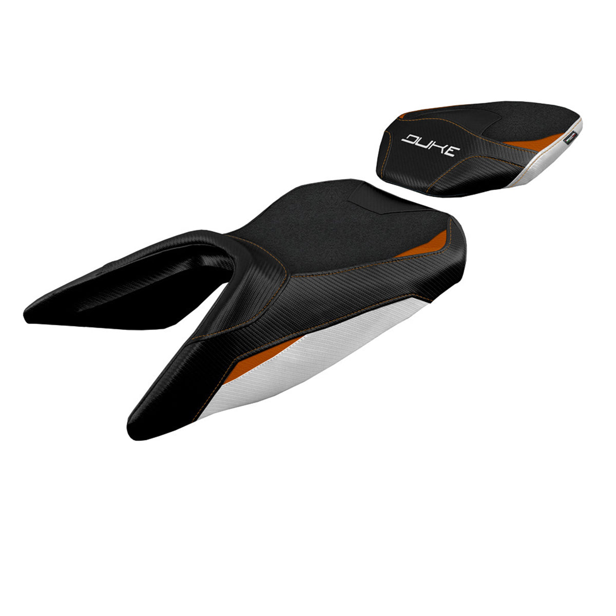 KTM 125 Duke 2017-2025 Seat Cover Tappezzeria Italia TPZ Ultragrip in White and Orange