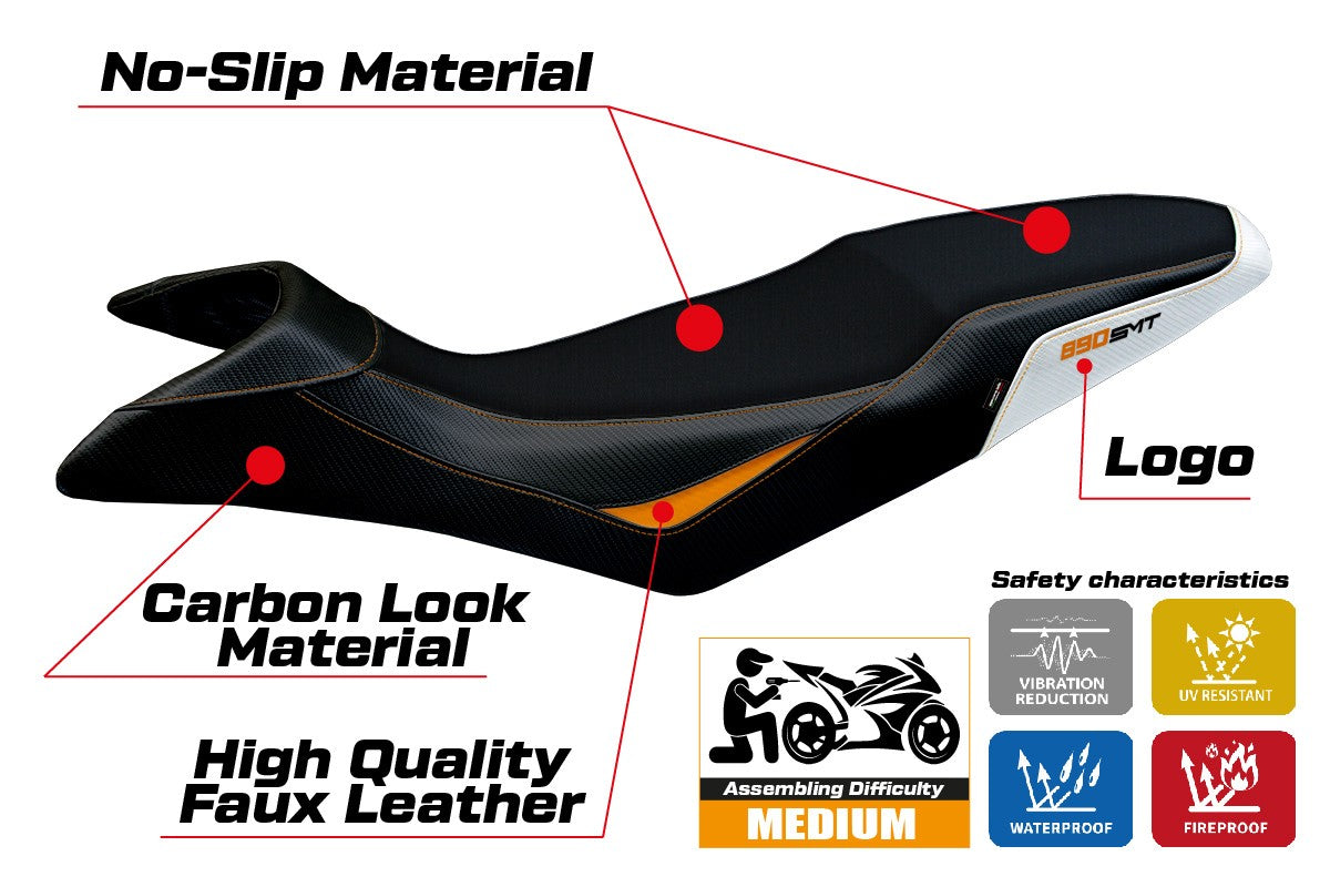 KTM 890 SMT 2023-2026 Seat Cover TPZ Italia White Orange Black