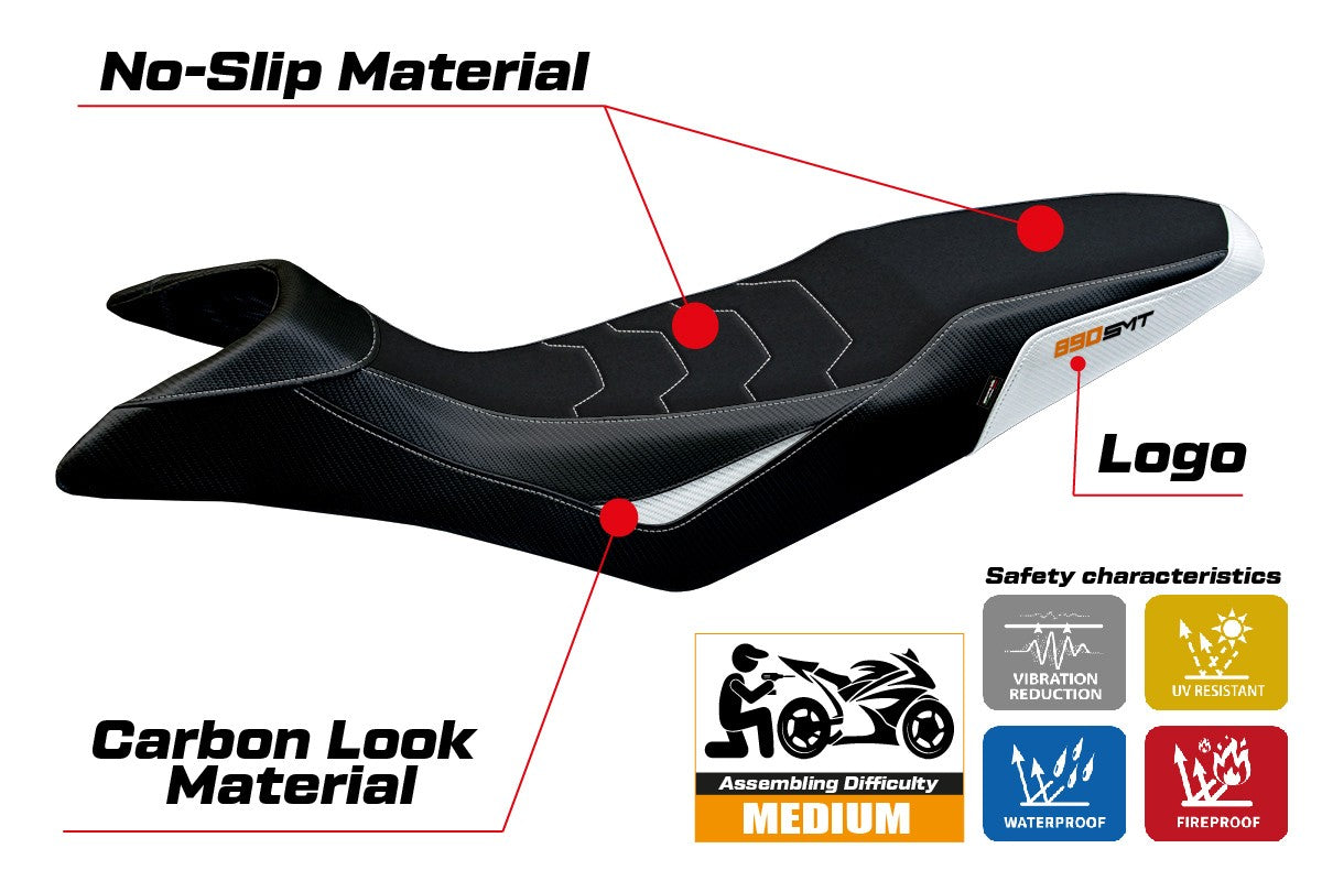KTM 890 SMT 2023-2026 Seat Cover TPZ Italia Ultragrip White Black