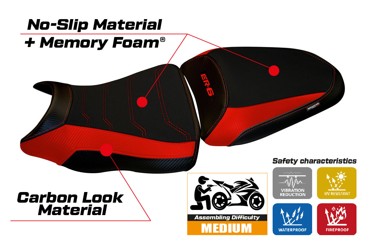 Funda para asiento Kawasaki ER-6N ER-6F 2012-2016 Tappezzeria Italia TPZ Comfort en rojo