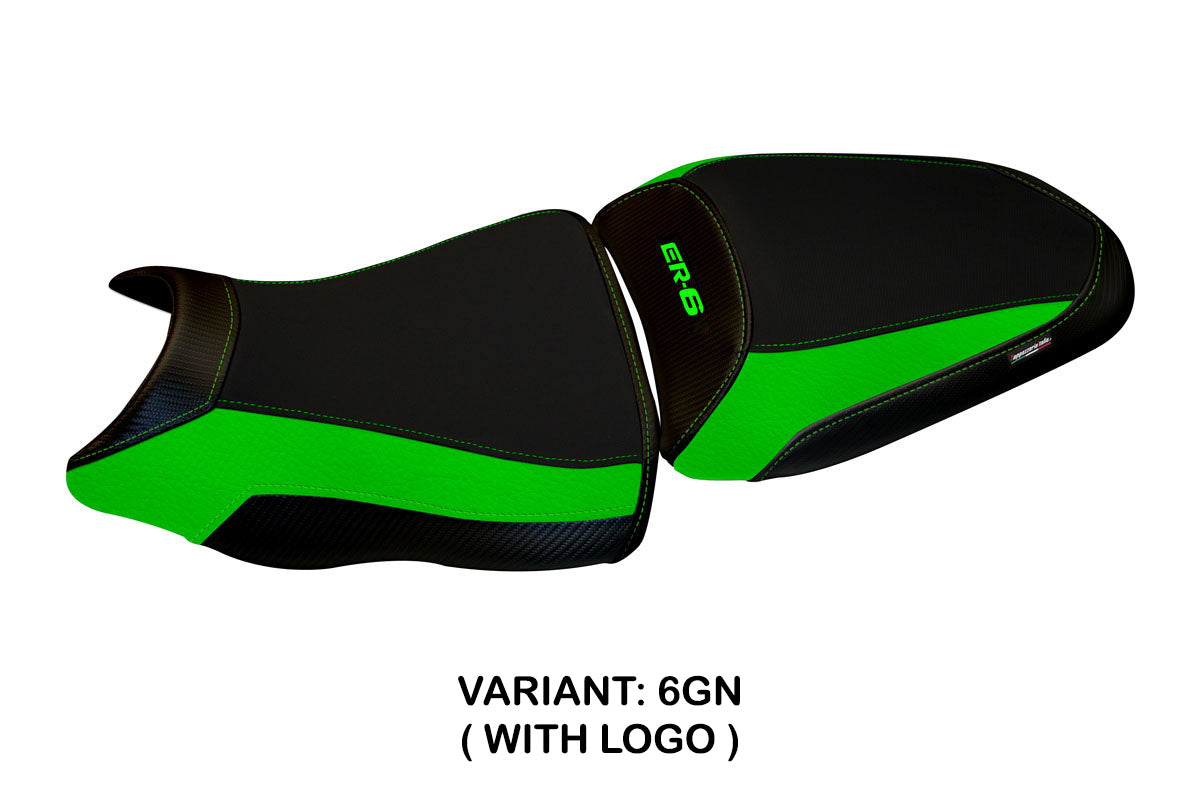 Funda de asiento Kawasaki ER-6N ER-6F 2012-2016 Tappezzeria Italia TPZ en verde y negro