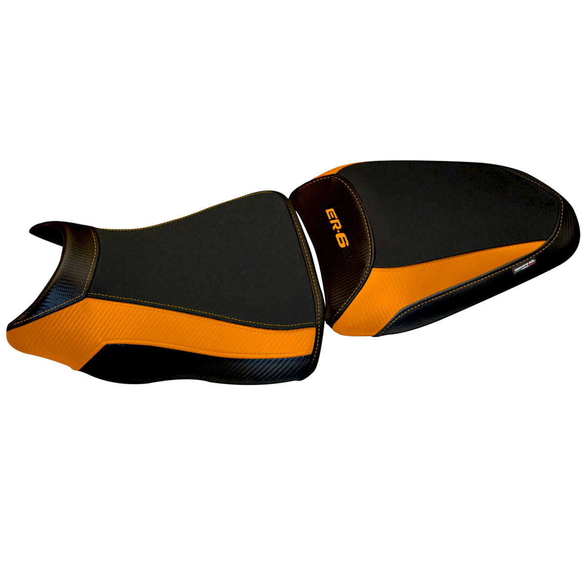Funda de asiento Kawasaki ER-6N ER-6F 2012-2016 Tappezzeria Italia TPZ en naranja y negro